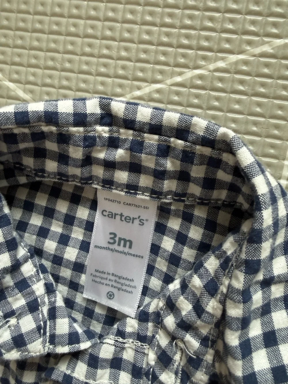 Carter's|Baby girl Navy & White Gingham Button-Up Shirt,short sleeve & shorts•••